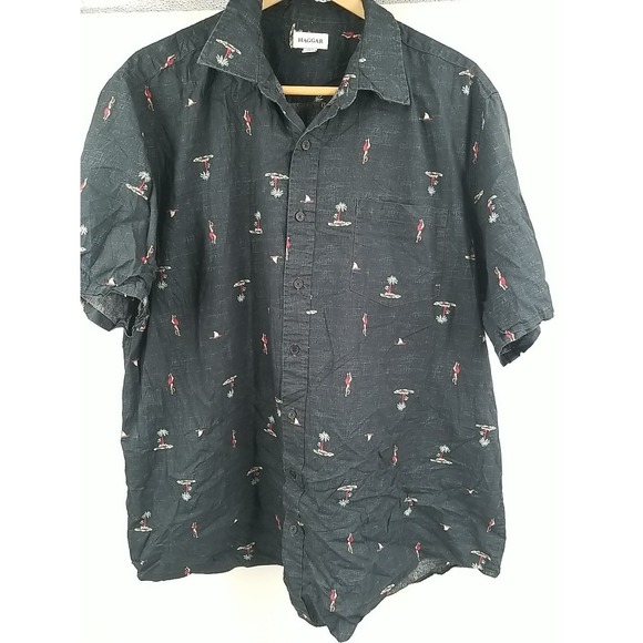 Mens Haggar Blue Print Beach Short Sleeve Shirt Button Up 2XLT - Picture 1 of 5